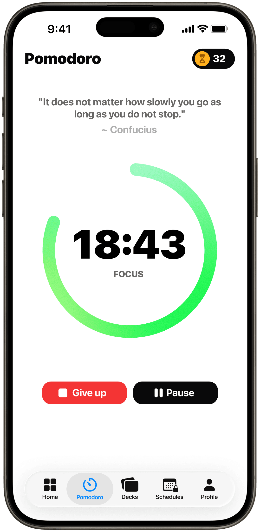 Regen's focus timer counting down a study session